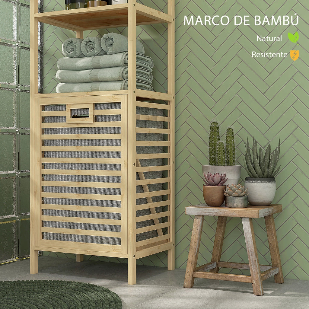 Mobile da Bagno con Ripiani e Cesto per Biancheria ¨C Minimal ¨C 44x33x160 cm Natural