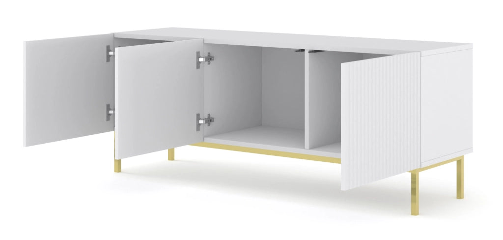 MOBILE RAVENNA B PORTA TV IN MDF RIVESTITO IN FOGLIO 3D 150 BIANCO OPACO STRUTTURA ORO