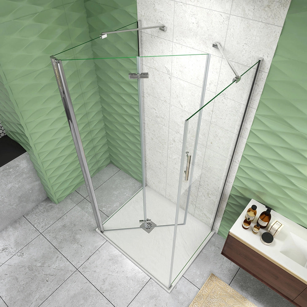 185 cm Box Doccia a Tre Lati Porta Pieghevole a Libro 90 cm Doppia Parete Fissa 70 cm Vetro da 6 mm Temperato Anticalcare Barra Stabilizzatrice 45 cm Cromo Lucido