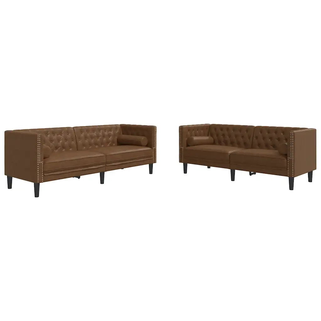 Divani Chesterfield 2pz Cuscini Marrone Similpelle Scamosciata 3209300