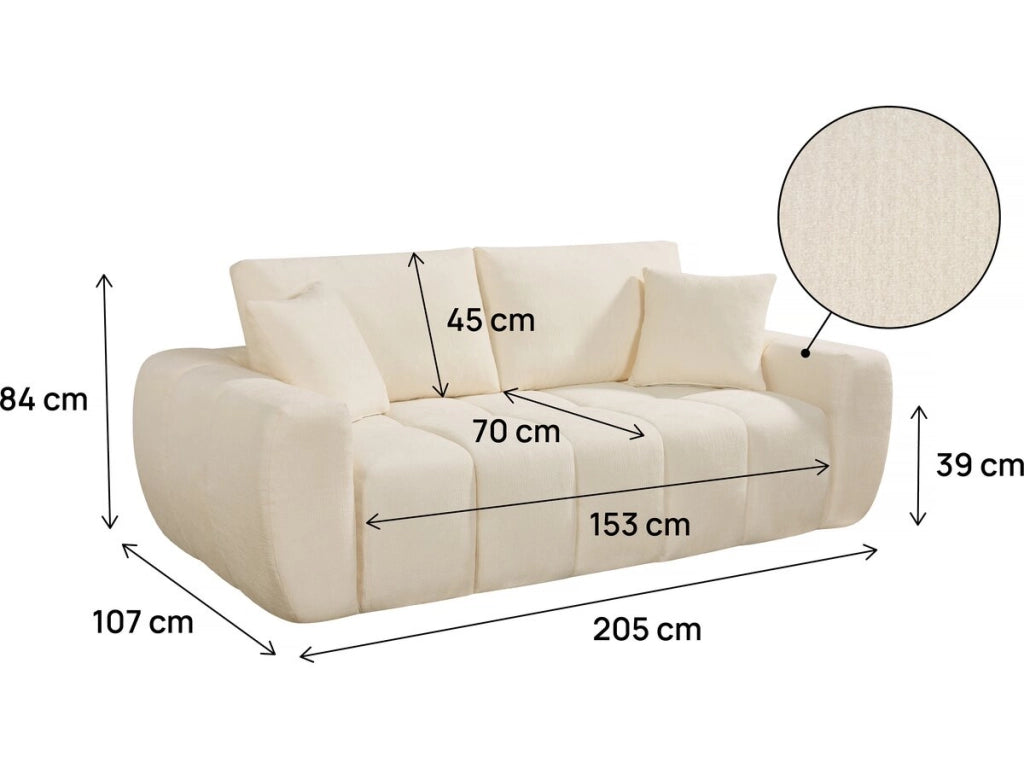 Divano diritto "Léonie" in tessuto a bolle - 3 posti - Beige