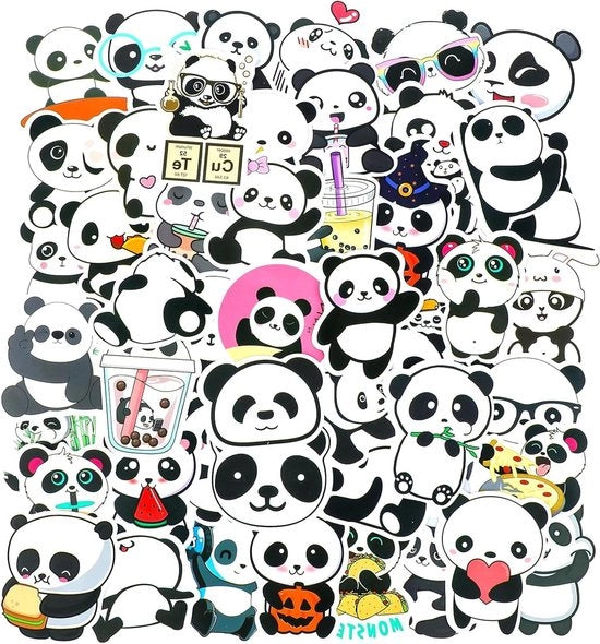 Sticker panda in vinile acqua resistente - 100 pezzi per decorazioni di festa