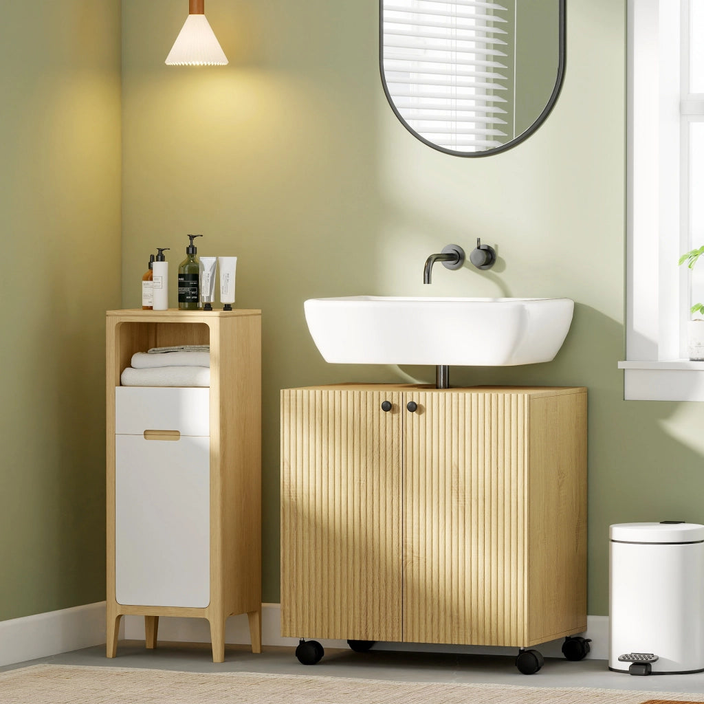 Mobiletto Sottolavabo con Ripiani e Ruote ¨C Minimal ¨C Legno