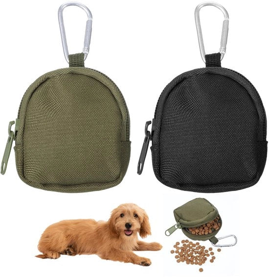 Sac per cibo per cani Leggero - Capacità di carico - Borsa per alimenti per cani - Borsa per allenamento per cani - Borsa per trasporto - Nylon, 2 pezzi (nero/marrone chiaro)