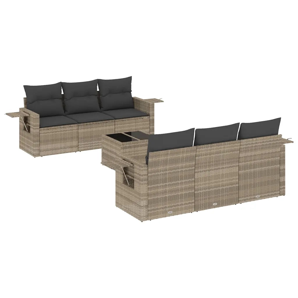 Set Divani da Giardino 7pz con Cuscini Grigio Chiaro Polyrattan 3219911
