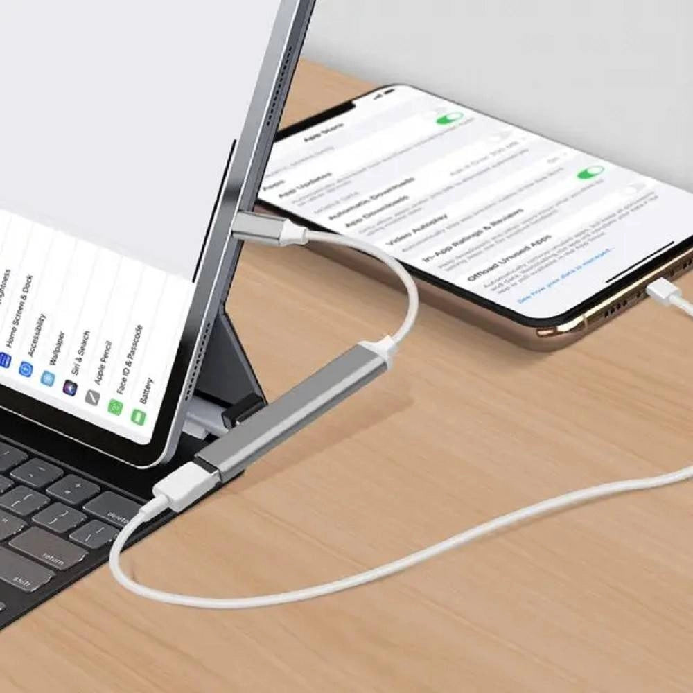 Trade Shop - Convertitore Otg Connettore Lightning A Lightning + 2xusb 3in1 Hub Iphone Ip7942 -