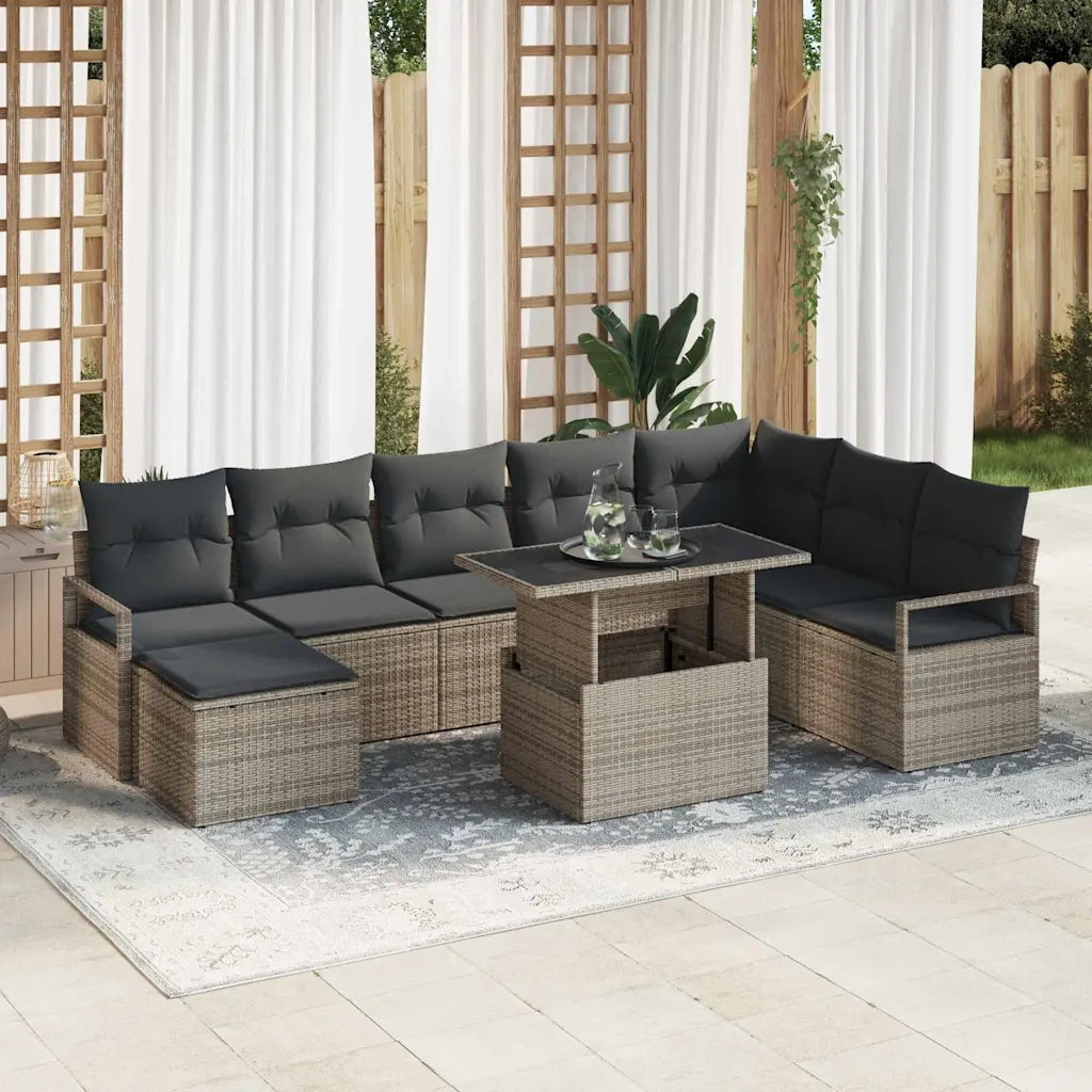 Set Divano da Giardino 9 pcs Grigio Poly Rattan 3357612