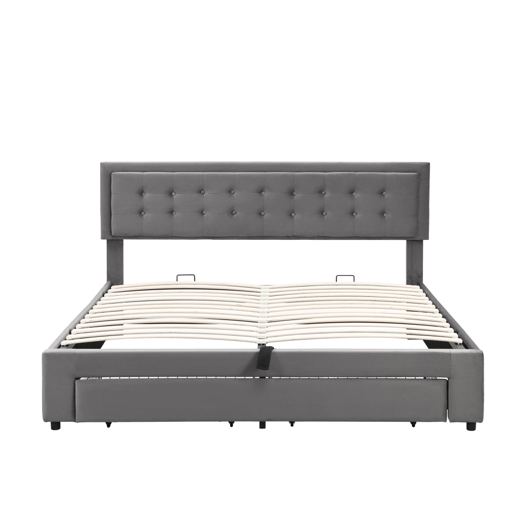 letto con contenitore in velluto grigio 160 x 200 cm