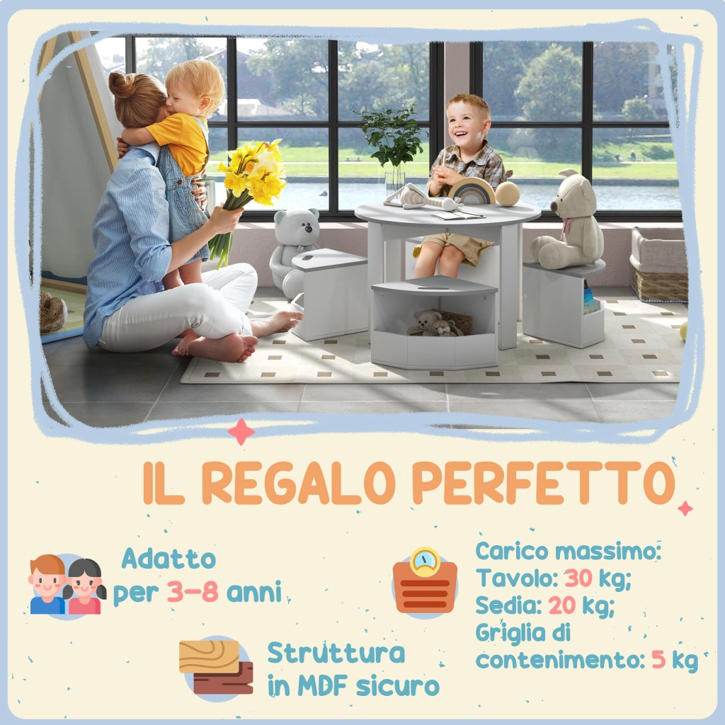 Set tavolo per bambini con sgabelli ¨C Minimal ¨C Legno, grigio
