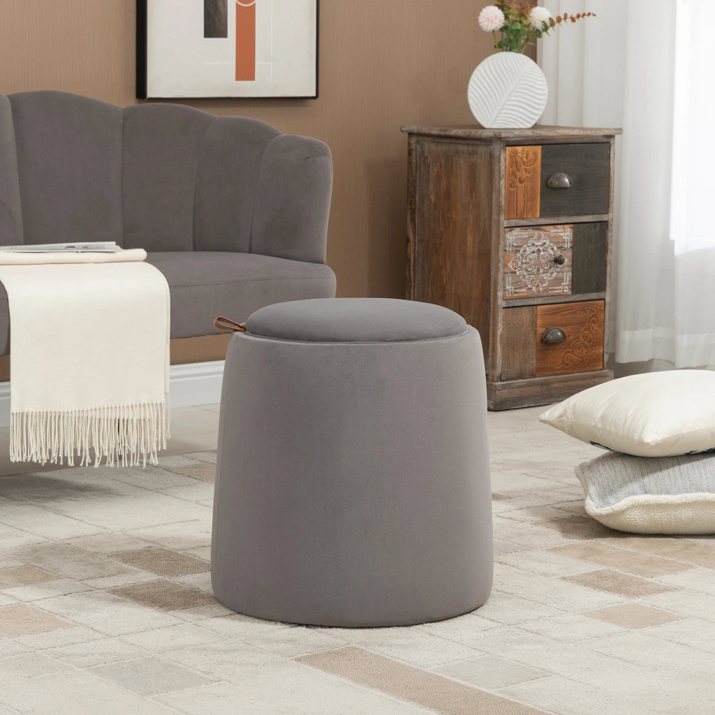 Pouf Contenitore in Velluto ¨C zephmum ¨C Grigio, ?44x47.5cm