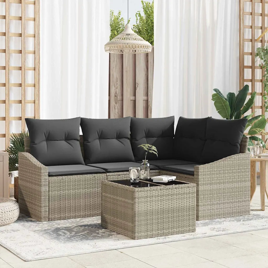 Set Divano da Giardino 5 pz | Set Salotto da Giardino Grigio chiaro polyrattan