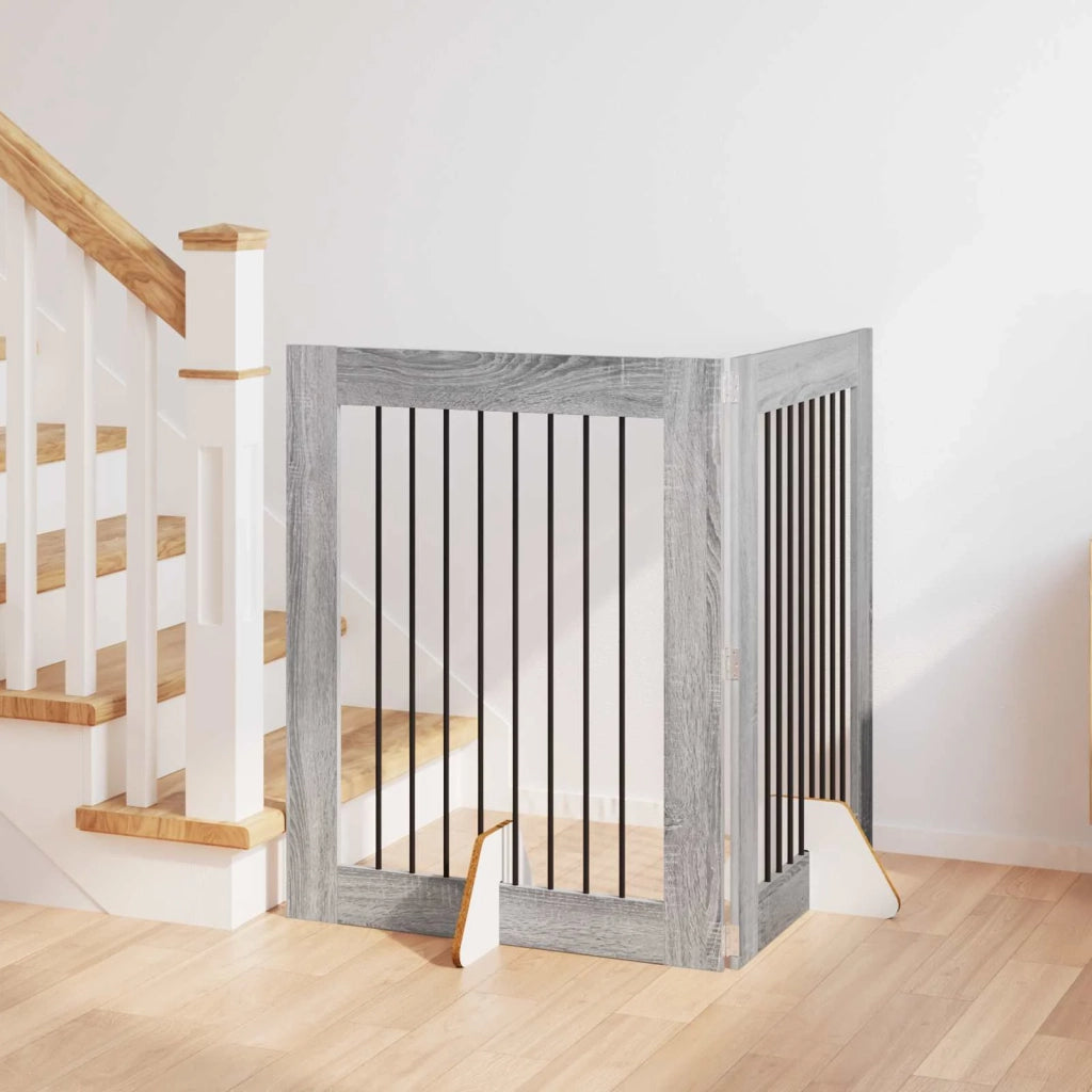Cancello per cani con supporti 2 pz Grigio Sonoma 80 x 100 cm CFW8444699