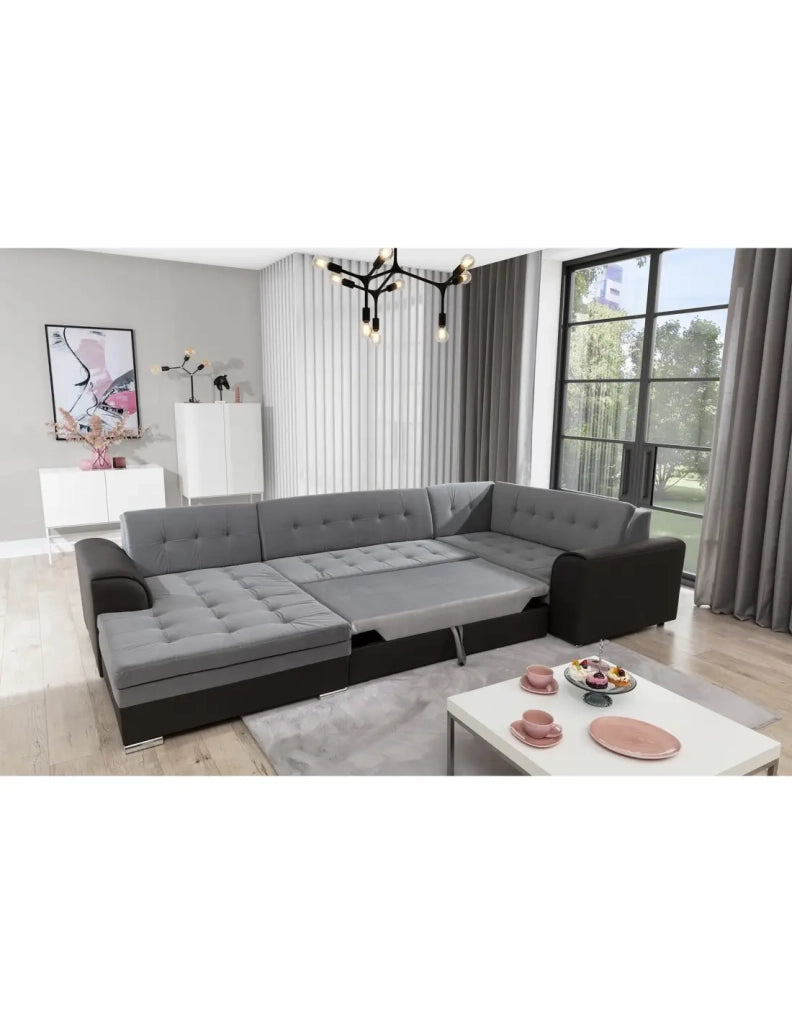 Divano panoramico convertibile CALDERO 5 posti blu navy e grigio - angolo sinistro