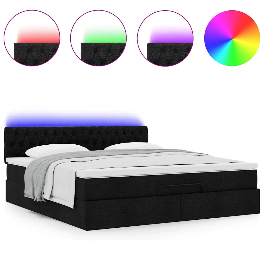Struttura Letto Pouf con Materasso Nero 160x200 cm in Tessuto 3312404