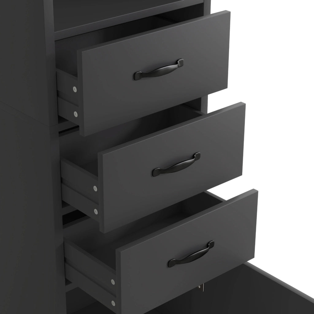 Mobile bagno 38x26x172.5 cm con cassetti e ripiani regolabili in MDF nero