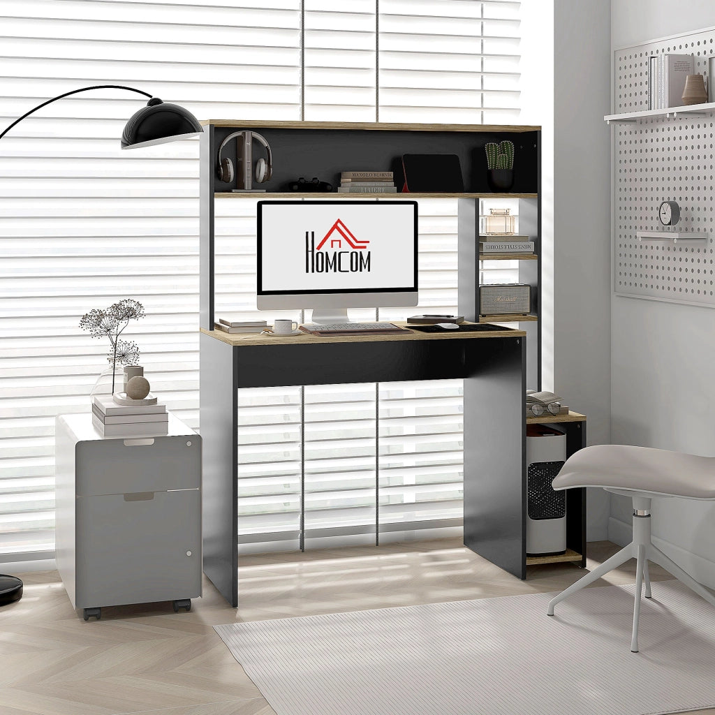 Scrivania con scaffali per computer ¨C Minimal ¨C Grigio e naturale 114x45x138 cm