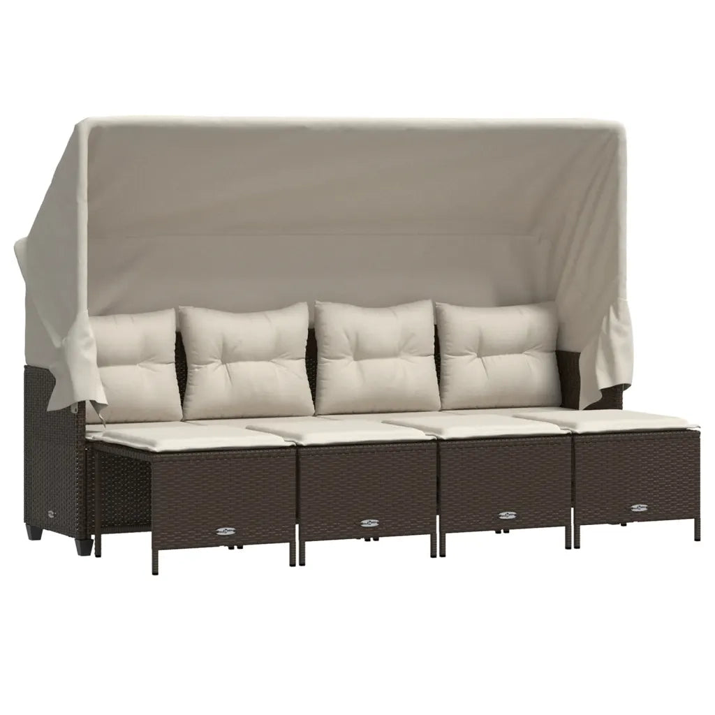 Set Divano da Giardino 5 pz | Set Salotto da Giardino con Cuscini Marrone in Polyrattan