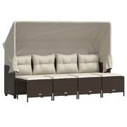 Set Divano da Giardino 5 pz | Set Salotto da Giardino con Cuscini Marrone in Polyrattan