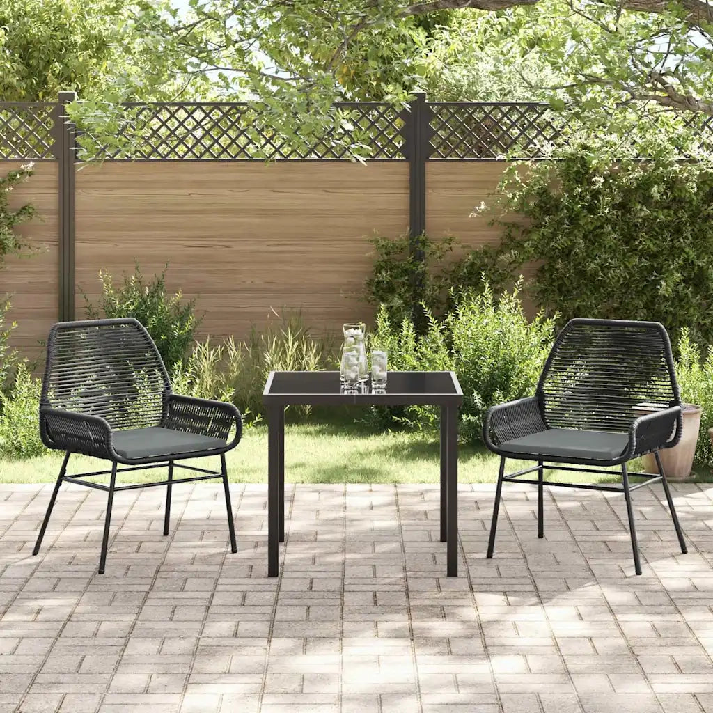 Set da Pranzo per Giardino con cuscino 3 pcs Nero polyrattan