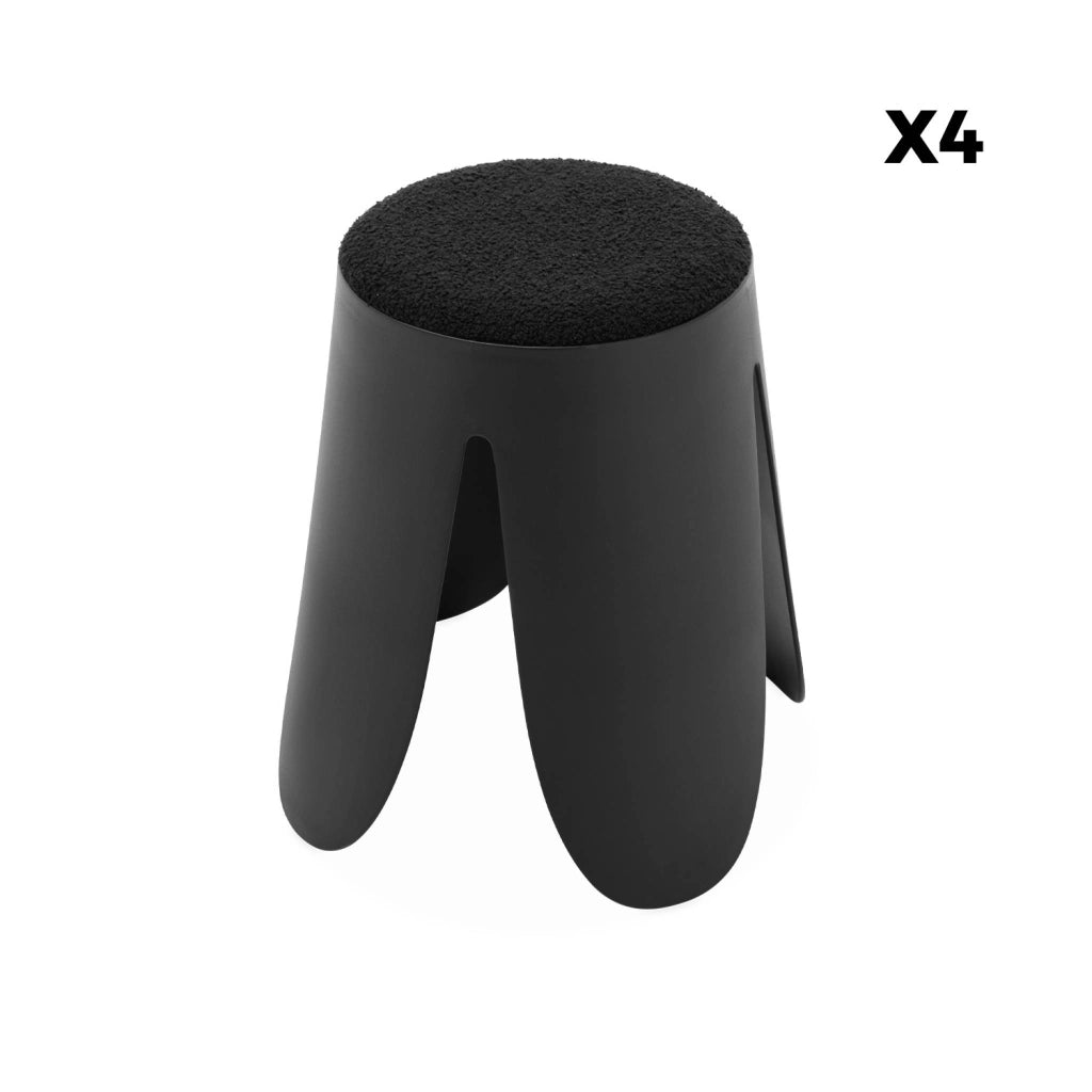 Set 4 sgabelli impilabili in bouclé, nero