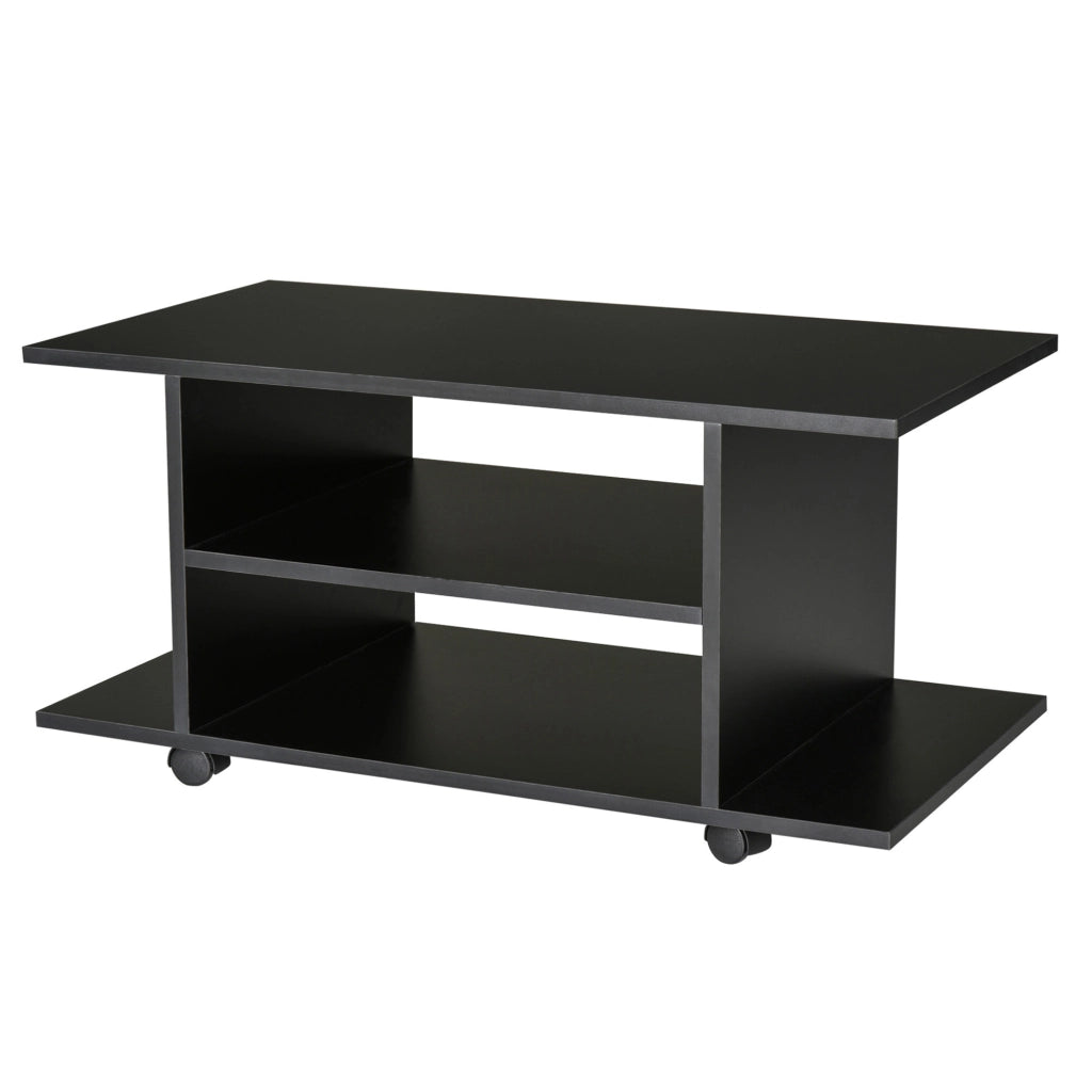 Mobile TV con Ripiani e Ruote ¨C Zephmum ¨C Nero 80x40x40 cm