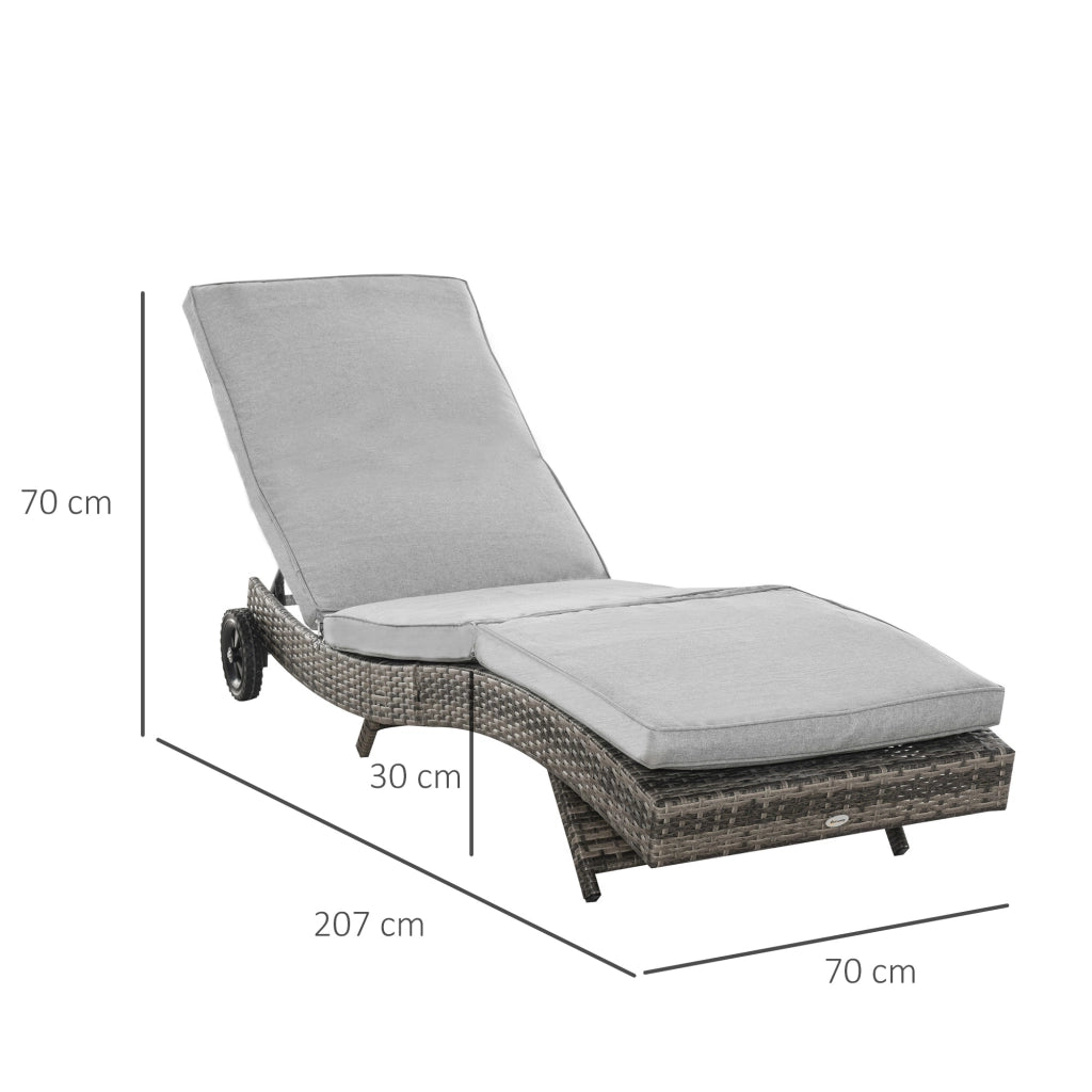 Lettino da giardino polyrattan con cuscini regolabile 5 posizioni ¨C zephmum ¨C grigio metallo 207x70x70 cm