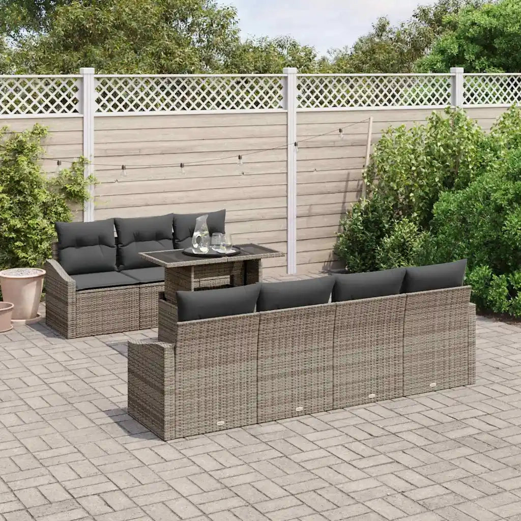 Set Divano da Giardino con cuscino 8 pcs Grigio polyrattan
