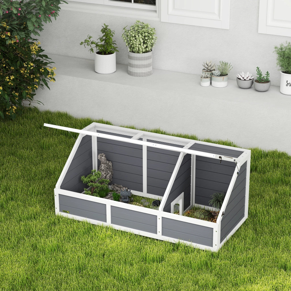 Gabbia recinto per animali piccoli tartaruga in legno con coperchio apribile 2 spazi ¨C Xylo ¨C Grigio