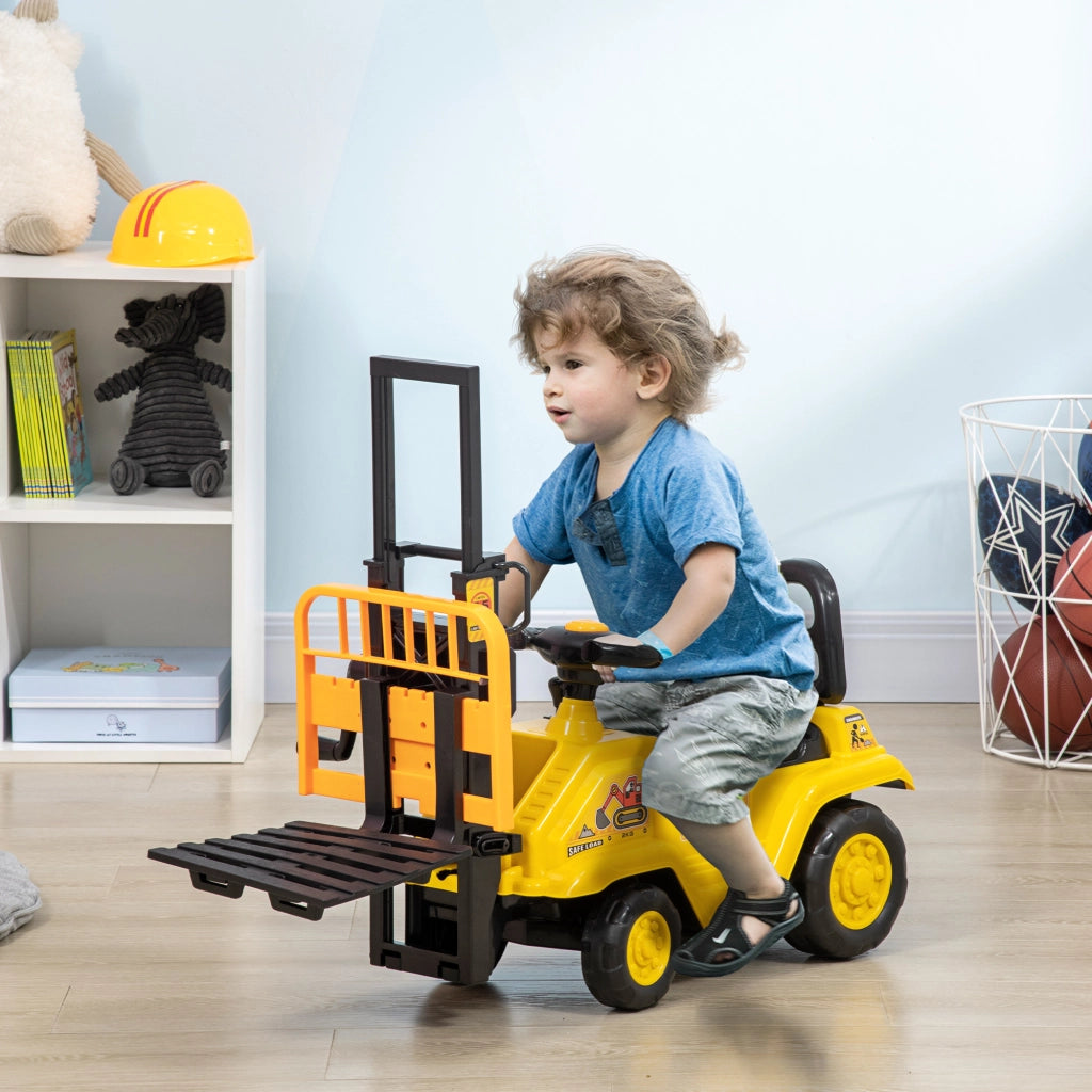 EasyComfort Trattore a Pedali per Bambini 3-4 Anni con Muletto e Spazio Portaoggetti, 86x27.5x47.5 cm, Giallo e Nero