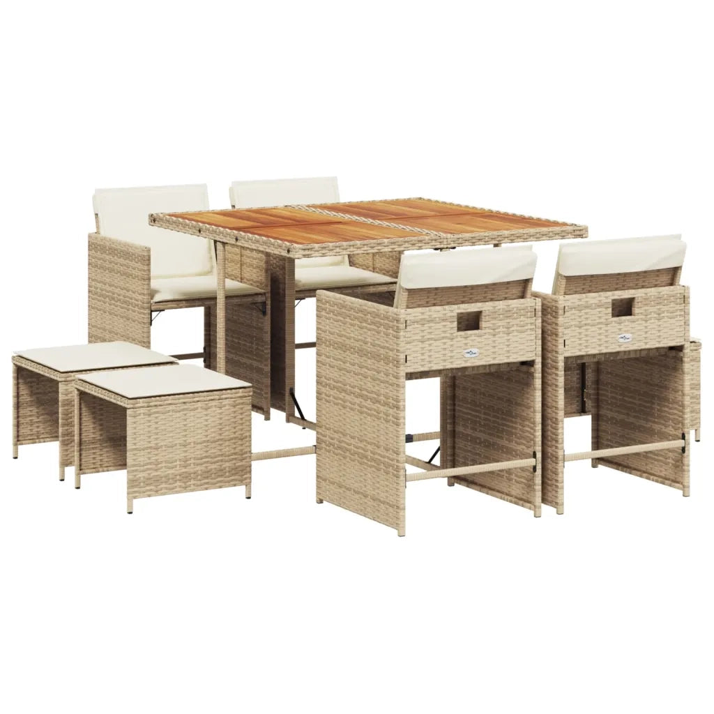 Set da Pranzo da Giardino 9 pz con Cuscini Beige in Polyrattan 3277911