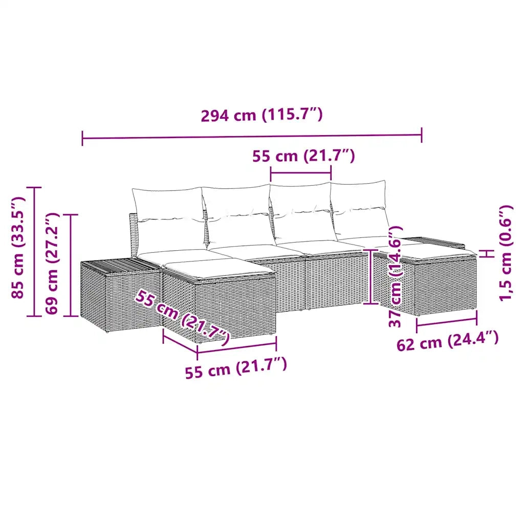 Set Divano da Giardino con cuscino 6 pcs Beige polyrattan 3348142