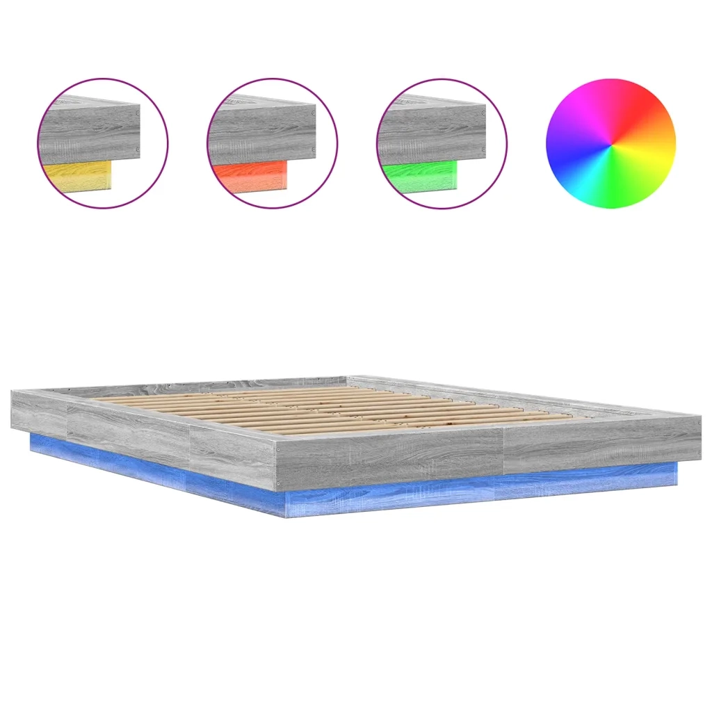 Letto matrimoniale | Letto per adulti | Giroletto Luci LED Grigio Sonoma 140x200 cm Legno Multistrato