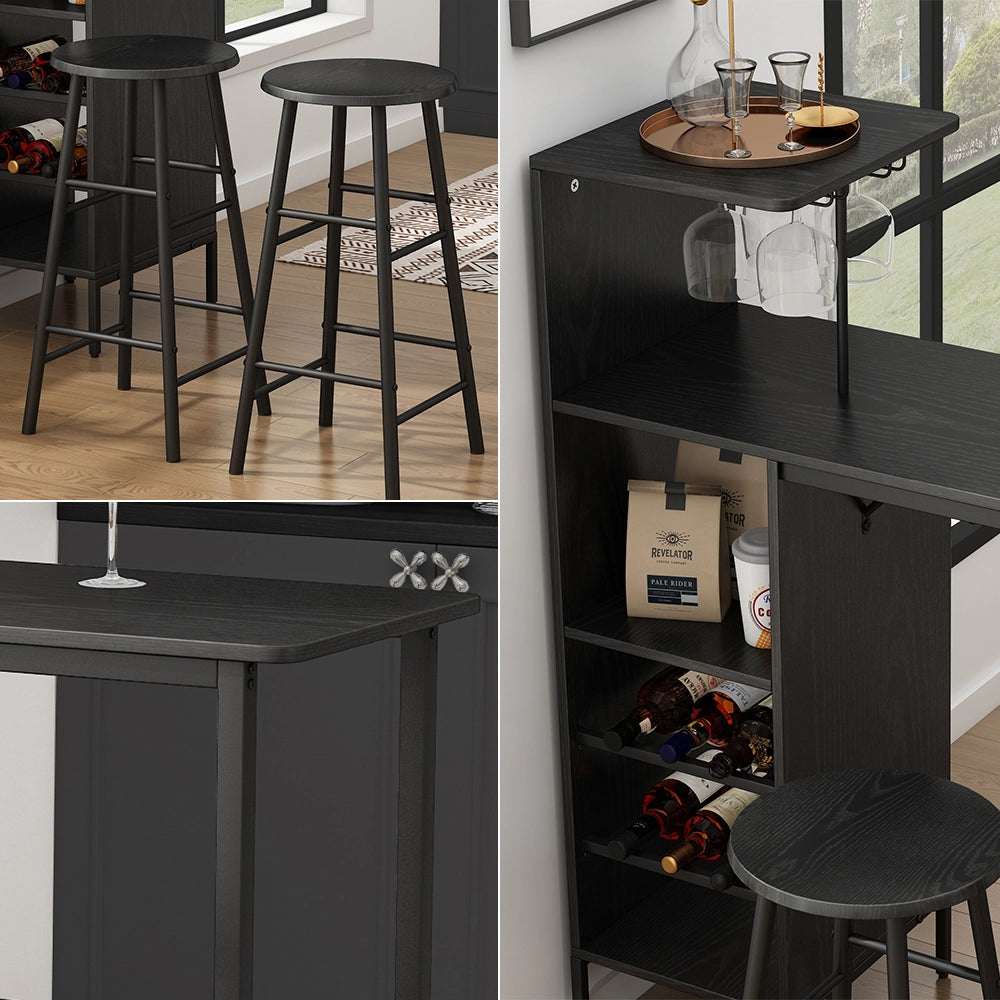 Vicco Set di tavoli da bar Nero 121.5 x 40 cm con 2 sgabelli