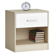 Comodino Moderno Cassetto Con Maniglia E Scomparto Aperto Camera Da Letto Portalibri Oggetti Mensola Libreria  - Naturale