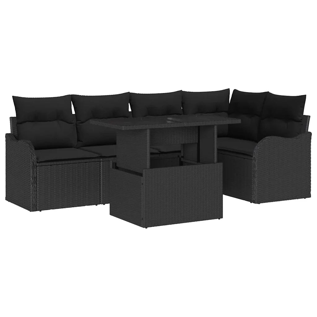 Set da pranzo con cuscino 6 pcs Nero Poly Rattan