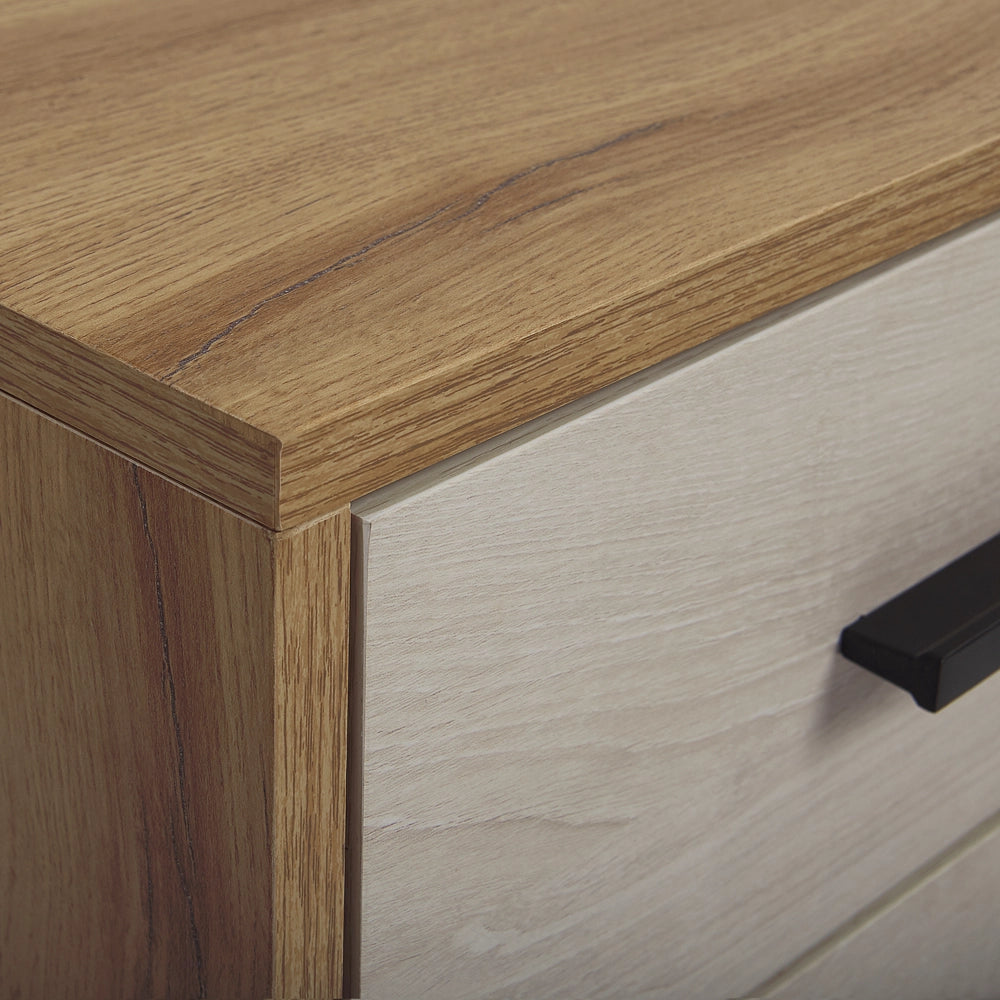 Mobile TV in legno chiaro con bianco per TV fino a 55ʺ con 4 cassetti e 2 ripiani rustico