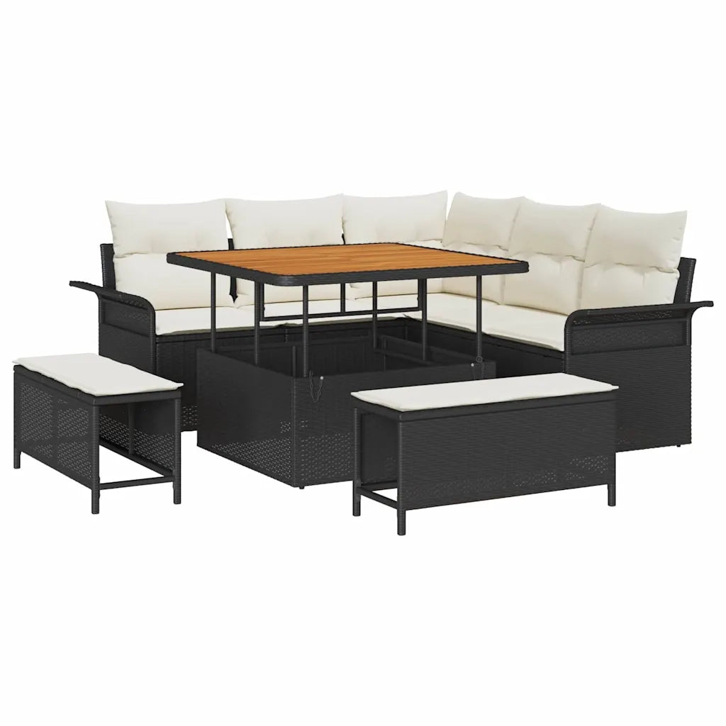 Set Divano da Giardino con cuscino 8 pcs Nero e Crema