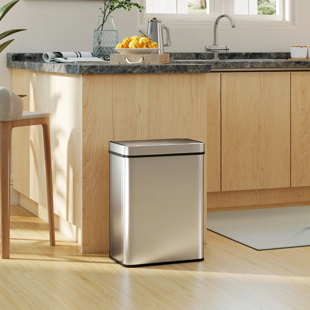 Pattumiera Automatica 50 Litri con Coperchio Soft Close ¨C Minimal ¨C Acciaio Inossidabile Argento