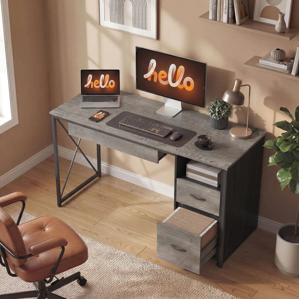 Scrivania per computer con cassetti e ripiano per tastiera ¨C Minimal ¨C Grigio 120x50x