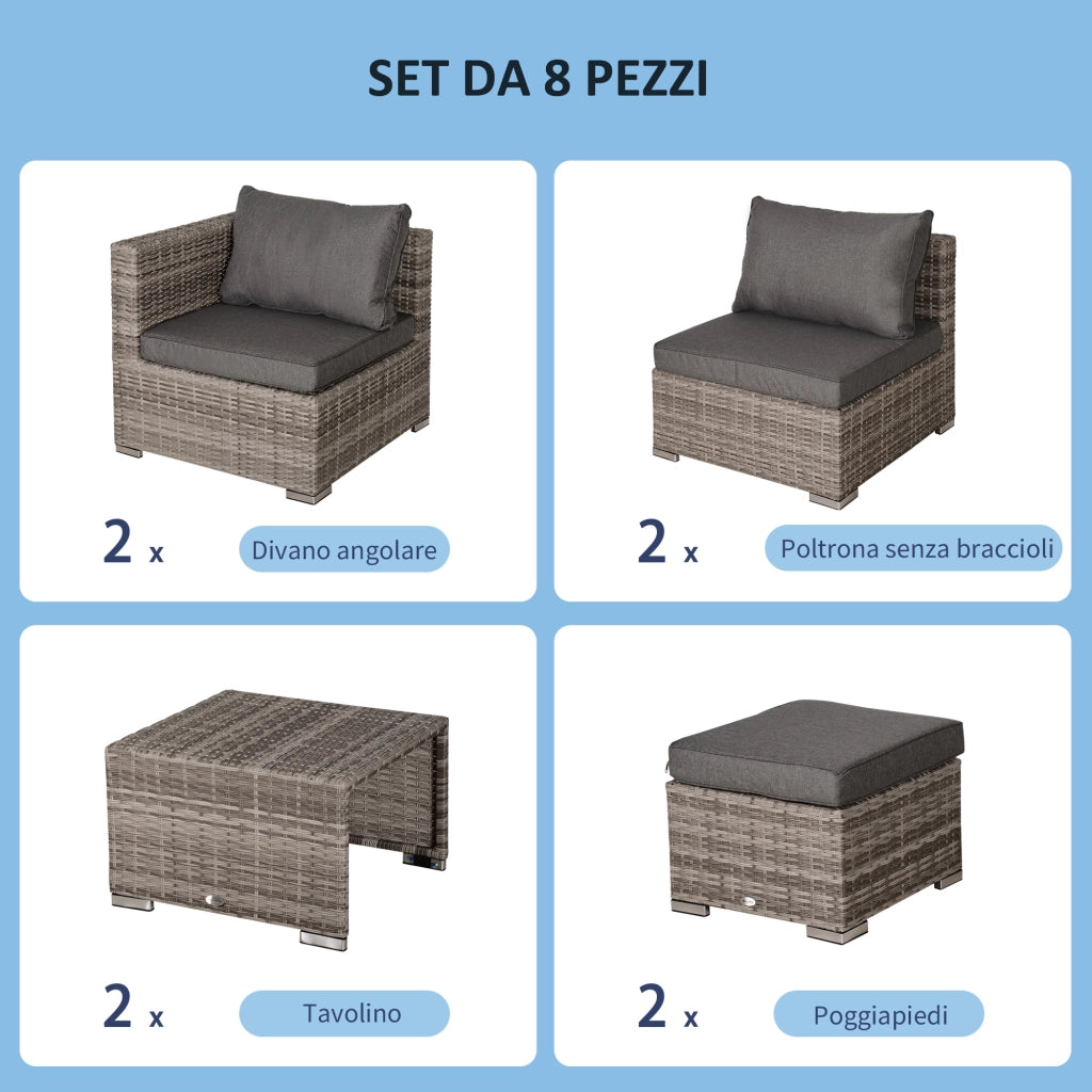 Set da Giardino 8 Pezzi in Rattan ¨C zephmum ¨C Grigio
