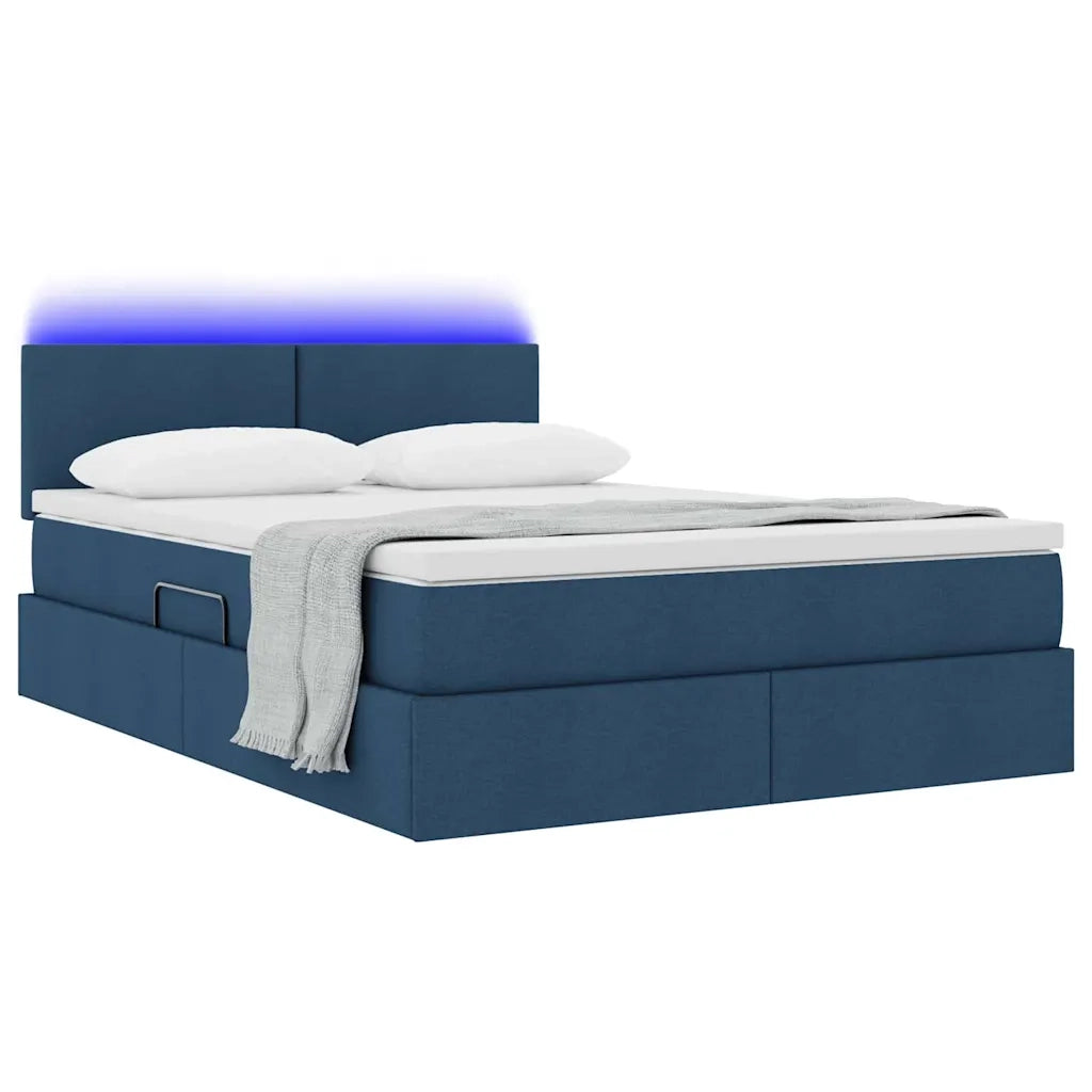 Letto con contenitore e LED con led Blu 140 x 200 cm Tessuto