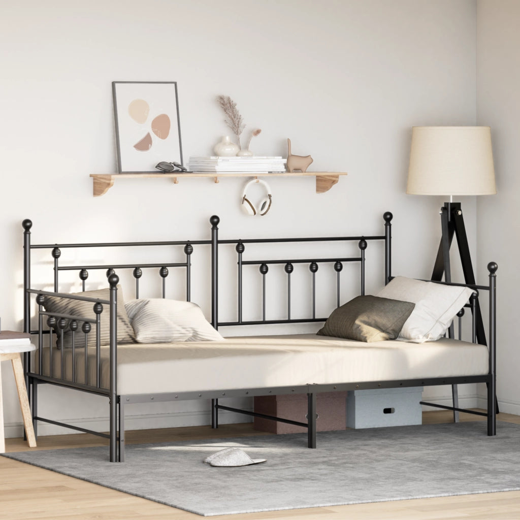 Struttura Letto Giorno con Letto Estraibile Nera 107x203 cm Acciaio