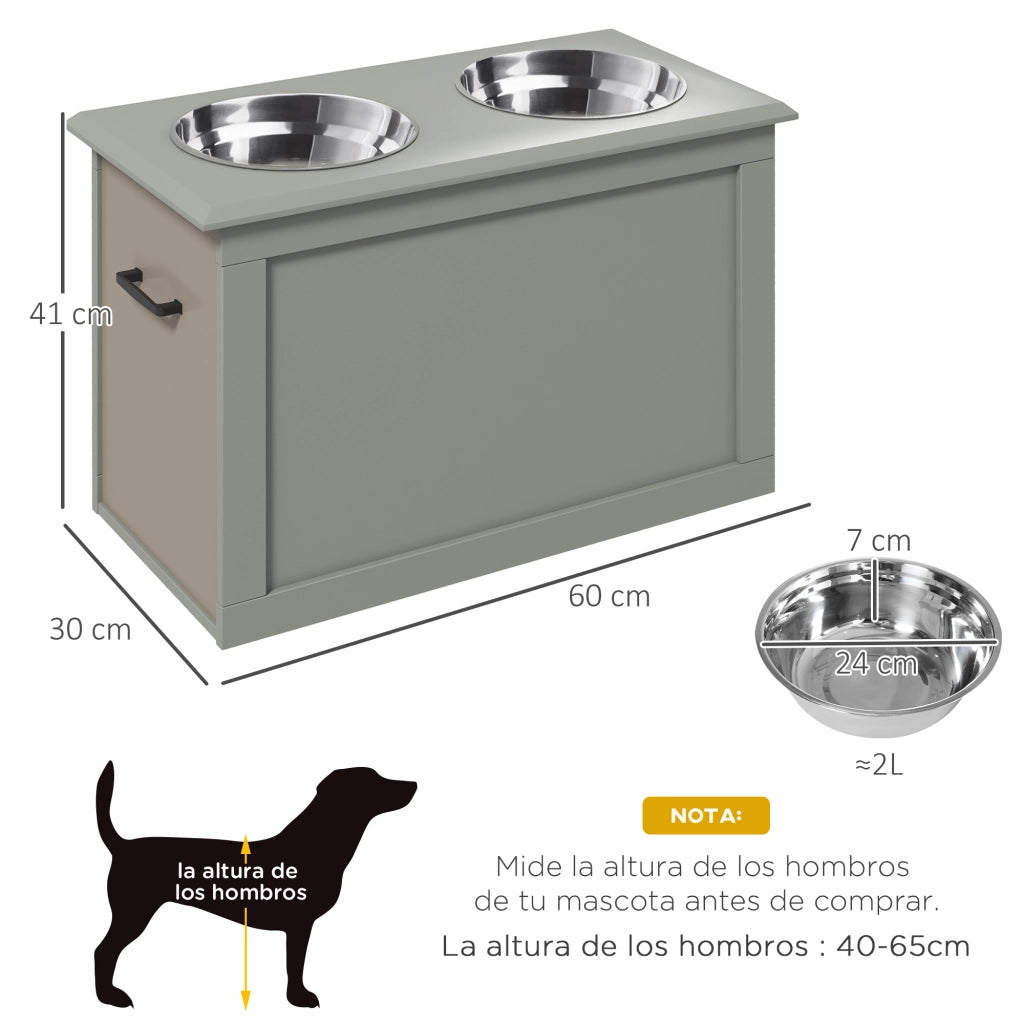 Ciotola per Cane con Alimentatore e Contenitore ¨C Minimal ¨C Grigio 60x30x41 cm