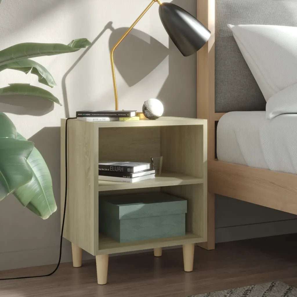 Comodini Gambe in Legno Massello 2pz Rovere Sonoma 40x30x50cm 805786