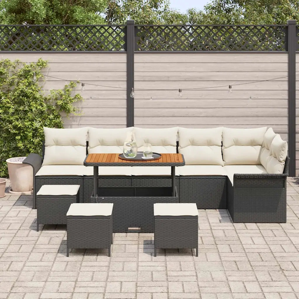 Set Divano da Giardino con cuscino 10 pcs Nero polyrattan