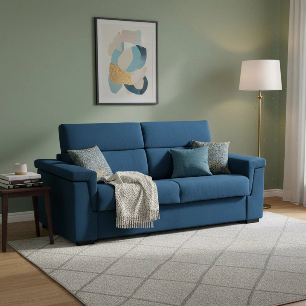 Nus, Divano Letto 3 Posti Sfoderabile Made in Italy, 225x95 cm blu