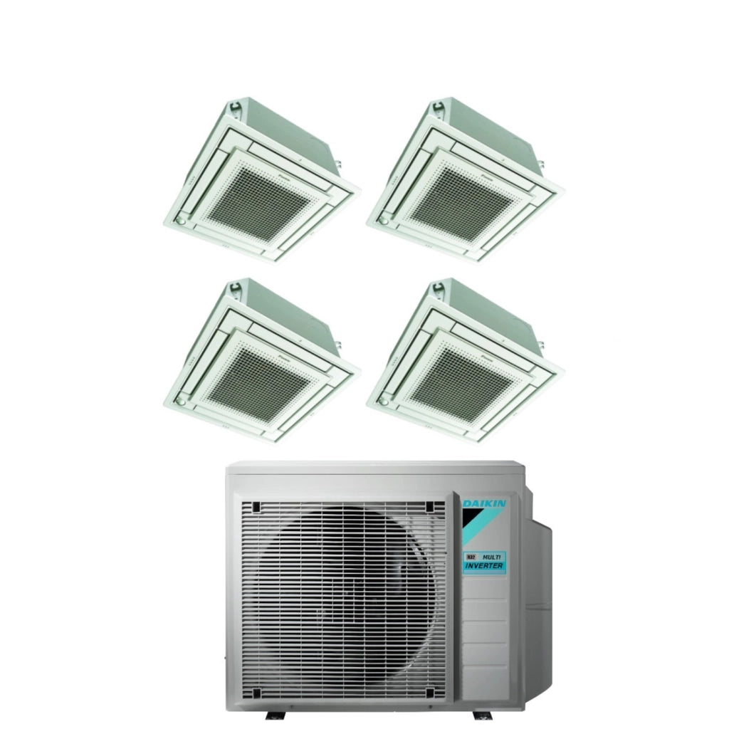 Climatizzatore Condizionatore Daikin Bluevolution Inverter Quadri Split a Cassetta FFA-A 9+12+12+12 con 4MXM80N R-32 Wi-Fi Optional Con Griglia Bianca Inclusa 9000+12000+12000+12000 - Garanzia Italiana