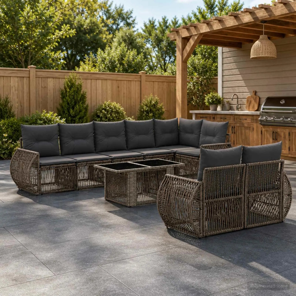 Set Divano da Giardino 9 pz Grigio e Grigio Scuro polyrattan 3436973