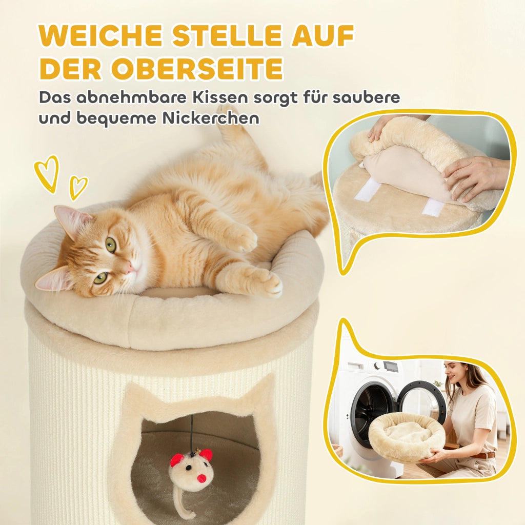 Letto per Gatti a Torre con Cuscino Lavabile e Giocattoli ¨C Minimal ¨C Grigio 96x30x120