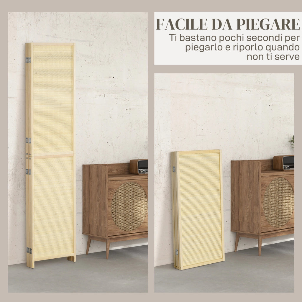 Paravento Pieghevole a 4 Ante ¨C Minimal ¨C Bamb¨´ Rattan 180x180x1.6 cm
